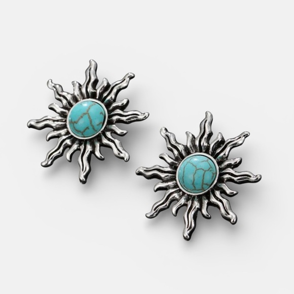 Zara Jewelry - Silver Sunburst Earrings with Turquoise Accents